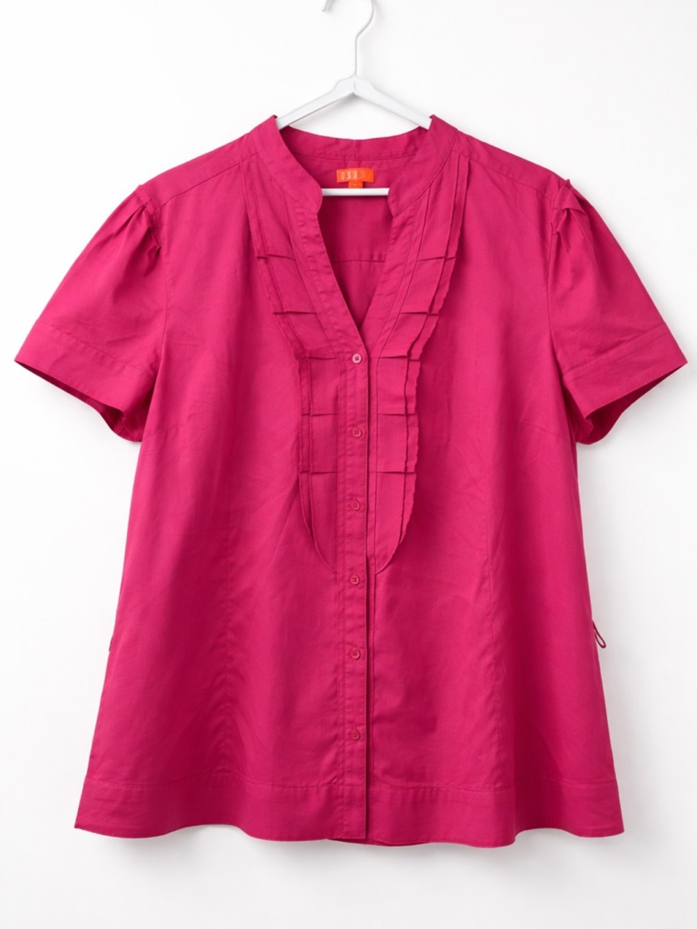 ELLE Pink Pleated Blouse Short Sleeve‎ Stretch Cotton Blend Workwear 3X